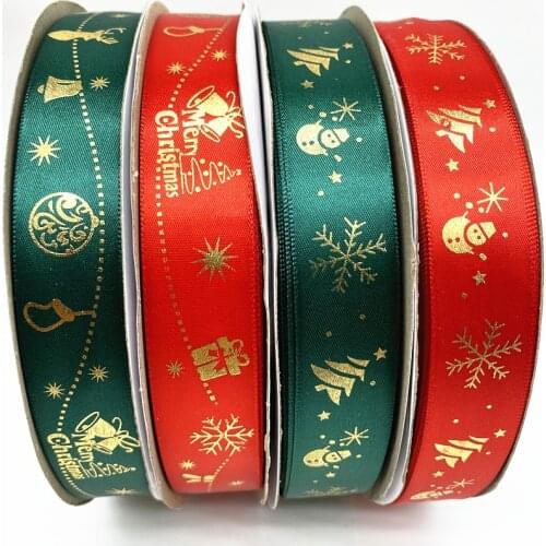 5 Yards 25mm Christmas Ribbon Printed Polyester Satin Ribbons for Gift Wrapping Wedding Decoration Hair Bows DIY