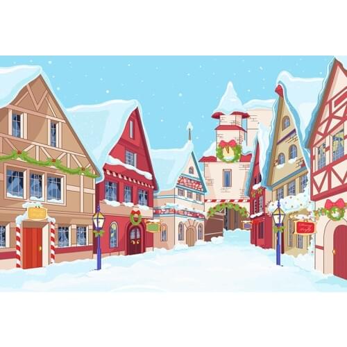 Christmas town backgrounds vinyl portrait winter kids birthday photo backdrops for photographer studio props fotografia lv-2455