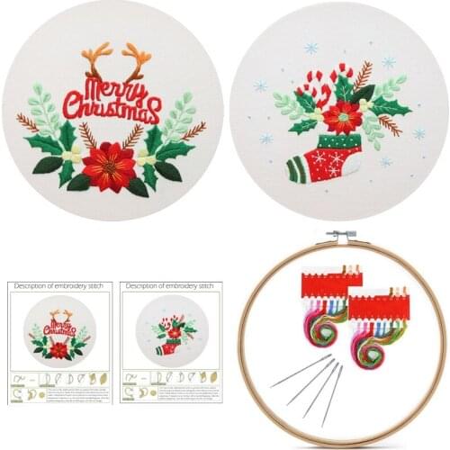 Christmas Embroidery Kits for Beginners Christmas Stocking Embroidery Set Art Embroidery Patterns Craft Kits English Description