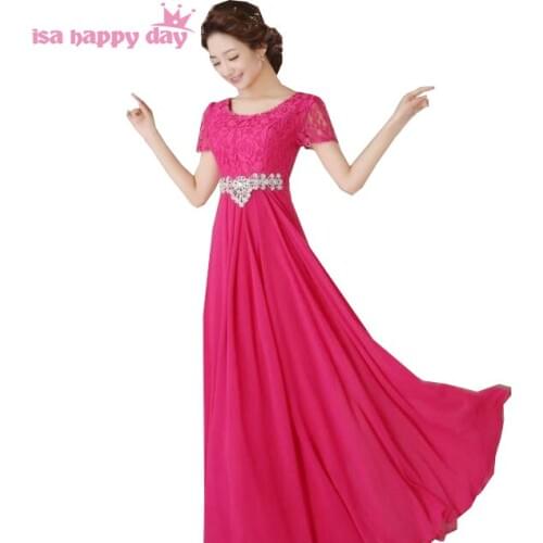 Bridesmaids robes fuschia brides maid formal champagne dress for bride for party with lace sleeve long blue dresses H2778