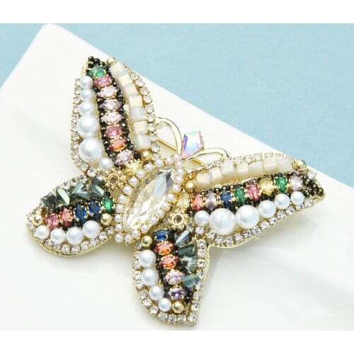 Wuli&baby Handmade Pearl Rhinestone Butterfly For Women Unisex Luxury Insect Party Office Brooch Pins Gifts