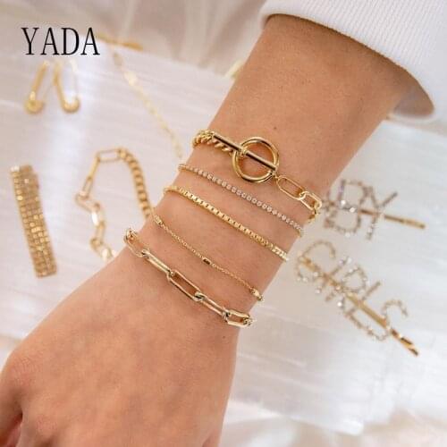 YADA Gifts 5 PCS/SET Retro Simple Circle Bracelets&Bangles For Women Stainless Steel Bracelets Crystal Jewelry Bracelet BT200015