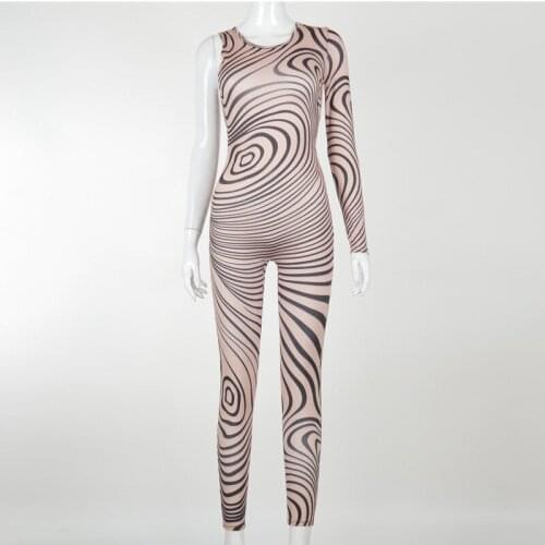 Baldauren Swirl Print Women Long Sleeve Jumpsuit One Shoulder O Neck Bodycon Sexy Streetwear Skinny Sporty 2021 Autumn Winter