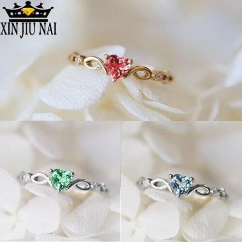 Cute Exquisite Multicolor Heart Shaped Ring for Fashion Women Delicate elegant 18K gold Jewelry Gifts Exquisite Sea Blue Ring