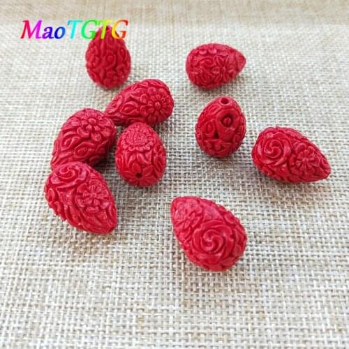 10pcs/lot Red Cinnabars Beads For Jewelry Making Necklace 15x21mm Carved Rose Flower Cinnabars Beads Accessories Wholesale