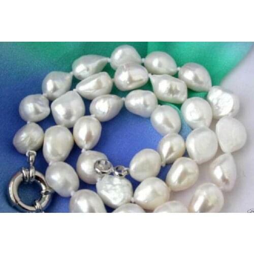 100% natural huge 12-15mm WHITE Baroque FRESHWATER PEARL NECKLACE 18" AAA