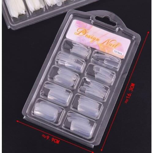 100PCS/box Transparent Acrylic UV Gel French Nail Tips Manicure Set Salon Nails Art Quick Building Finger Extension NA066