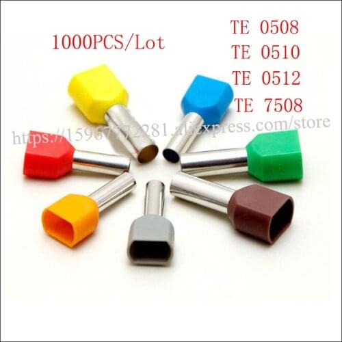 1000/lot TE0508 TE0510 TE0512 TE7508 TE Preinsulated tube-type insulated terminal double-pipe Insulated twin cord end terminal