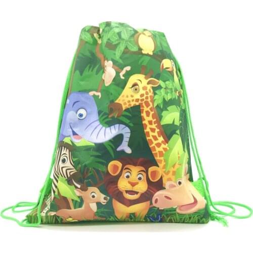 6Pcs/60Pcs New Lion King Zoo Forest Animal Theme Non-woven Fabrics Bag Drawstring Backpack Party Gift Bag Shopping Bag Vest Bags