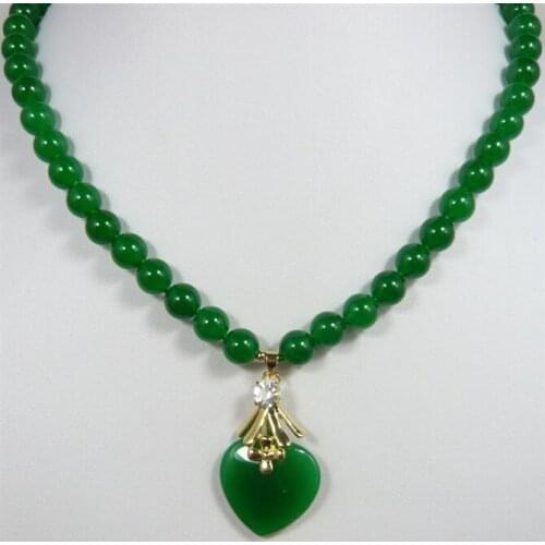 2 styles! beautiful 7-8mm green jade beads with green heart jade pendant necklace for anniverary and party