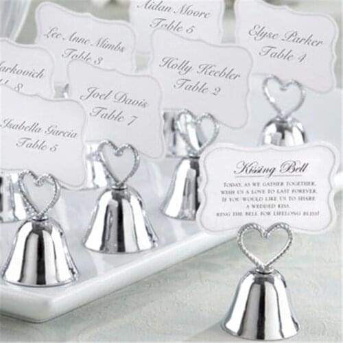 20pcs/lot+FREE SHIPPING+"Kissing Bell" Silver gold Bell Place Card Holder/Photo Holder Wedding Table Decoration Favors