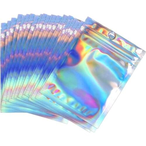 200 Pcs Resealable Mylar Bags Smell Proof Pouch 2.3X3.9 Inches Holographic Color Aluminum Foil Bags for Food Storage