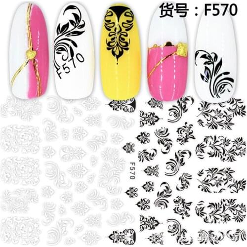 3D Nail Sticker Black-White Flower Slider Nails Art Decoration Wraps Decals Cute Design Adhesive Manicure Tips Stickers Pegatina
