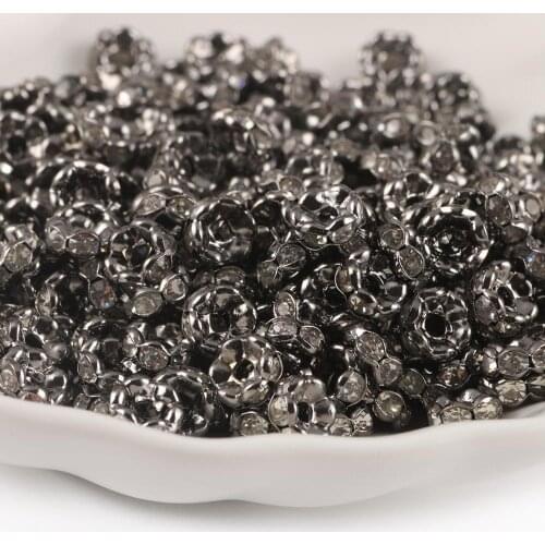 50pcs Wave Side Metal Black Rhinestone Rondelle Austiran Crystal Big Hole Loose Spacer Beads For Jewelry Making DIY Supplies