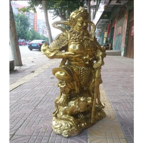80cm Pure copper Zhao Gong riding Wushen God holding cornucopia craft ornaments