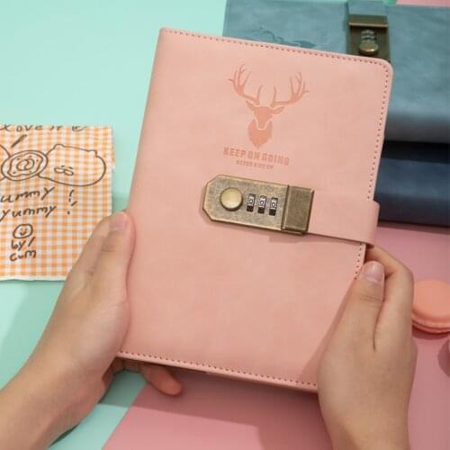 B6 Password Lock Notebook 2021 Elk Planner Cute Organizer Kawaii Note Book Personal Office Travel Journal Student Diary Handbook