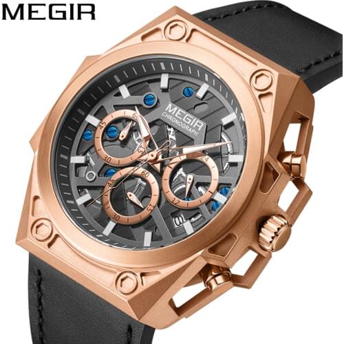 MEGIR Mens Quartz Wrist Watch Man with Stainless Steel Case Sports Mens Watches Chronograph Waterproof Men Quartz Wristwatches