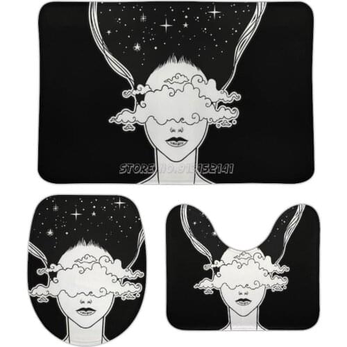 Daydream 3pcs Bathroom Mats Set Bath Mat Bathroom Doormats Rugs Wc Carpet for Home Toilet Decor Occult Gothic Goth Witch Witchy