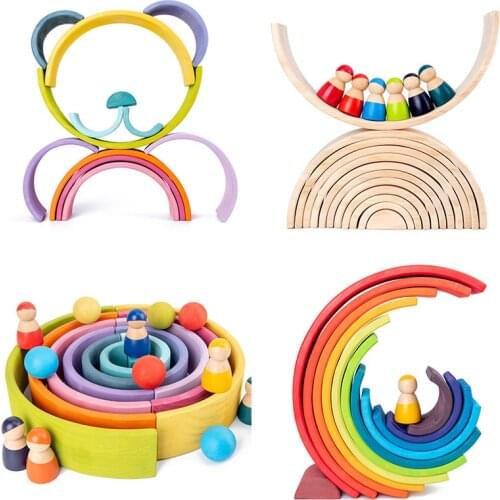 Kid Block Toys Large Size Rainbow Stacker Wooden Toys For Children Learning Building Blocks Creative Montessori Educational Toy