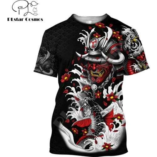 Beautiful Samurai Tattoo Carp Fishing 3D Printed Men t shirt Summer Fashion Harajuku short Sleeve Tee shirts Unisex tops TX-4