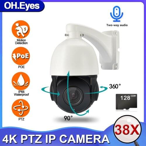 4K 8MP Ptz HD 38X Zoom POE PTZ Two Way Audio IP Camera Outdoor Waterproof IR CCTV Security PTZ Cameras add 128G TF Card slot p2p