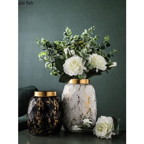 Gilded Marble Texture Ceramic Vases Quality Porcelain Vase Desk Decor Floral Arrangement Home Decoration Accessories Modern