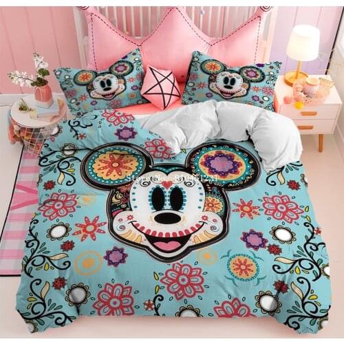 Disney Mickey Minnie Mouse Bedding Set Cute Comforter Quilt Duvet Cover Home Textile Adult Boys Girls Kids Couple Wedding Gift
