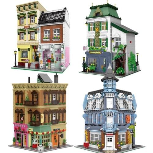 Street View European Restaurant Building Blocks Store Grocery Store Flower Room Bricks Model House Toys For Kid Birthday Gift