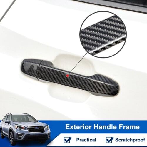QHCP Car Door Handle Frame Covers Decorative Sticker Protect Real Carbon Fiber Fit For Subaru Forester 2019 Exterior Accessories