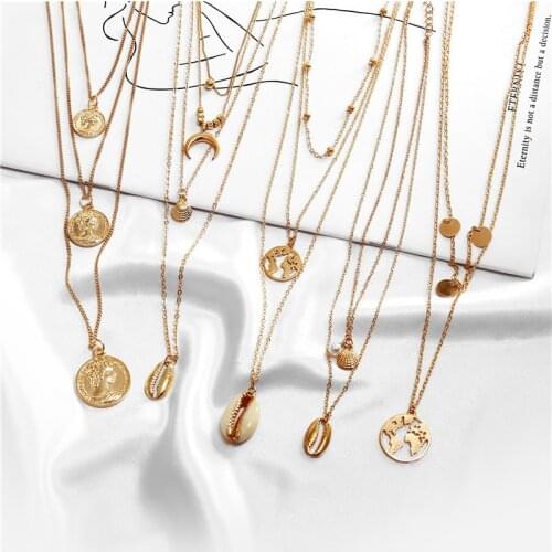 Buy 1 Get 1 Gift Gold Sliver Multi layer Necklace For Women Shell Choker Necklaces & Pendants 2019 Female Ocean Fashion Jewelry