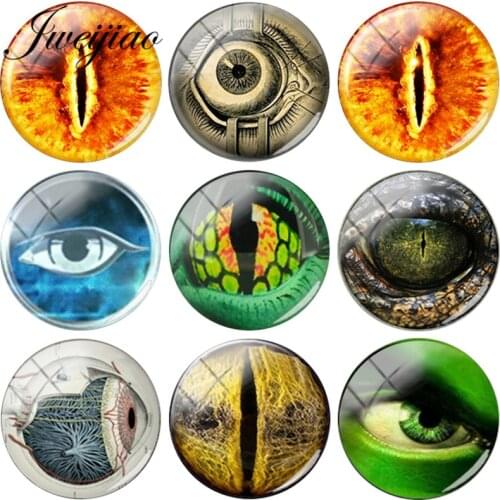 JWEIJIAO Evil Dragon Eyes Patterns DIY 12mm/15mm/16mm/18mm/20mm Glass Cabochon Dome Pictures Demo Flat Back Making Findings