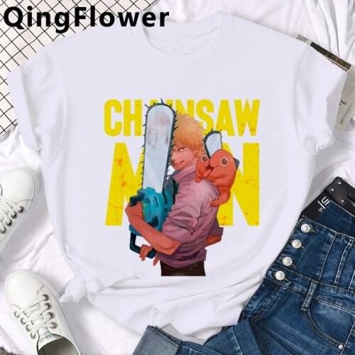 Anime Chainsaw Man clothes men couple vintage japanese white t shirt couple clothes tshirt kawaii