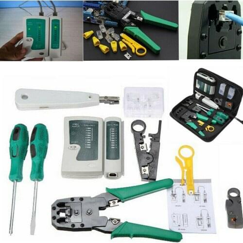 1set Professional Network Cable Tester Tool Kit LAN Crimper Down Wire Stripper Cat5 6 RJ45 Network Diagnostics Tools Accessories