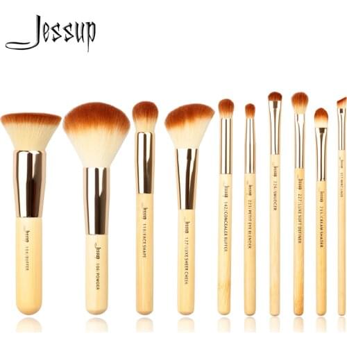 Jessup Brand 10pcs Beauty Bamboo Professional Makeup Brushes Brush Set Make up Tools kit Foundation Powder Buffer Cheek Shader
