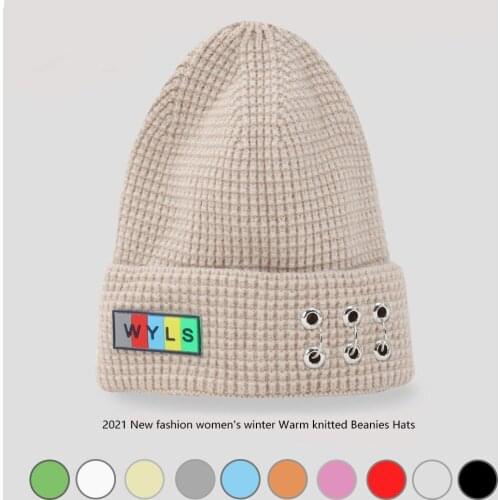 NEW 2021 FASHION womens winter hat with Lock accessories Beanies Female Knitted Soft Striped Cashmere Knitted Beanie panama hat