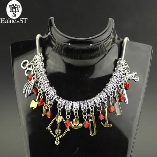 Wholesale Free Shipping Film And Television Walking Dead With Necklace Diy Jewelry Unisex Necklace Punk Style Knife Bow And Arro