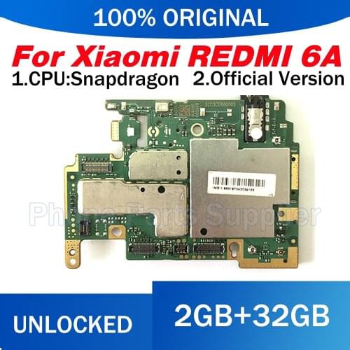 Original Unlock Test Working Mainboard Motherboard For Xiaomi Redmi 6A 2GB RAM 32GB ROM Full Chips Circuits Card Fee Flex Cable