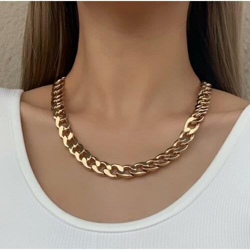 Flashbuy Punk Cuban Link Chain Necklace for Women Men Vintage Heavy Metal Gold Color Thick Chain Choker Necklace Chunky Jewelry