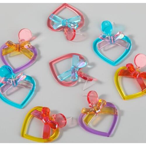 Pauli Manfi 2021 Fashion Metal Resin Bow Heart-shaped Earrings for Girls Popular Cute Dangle Earrings Party Accessories