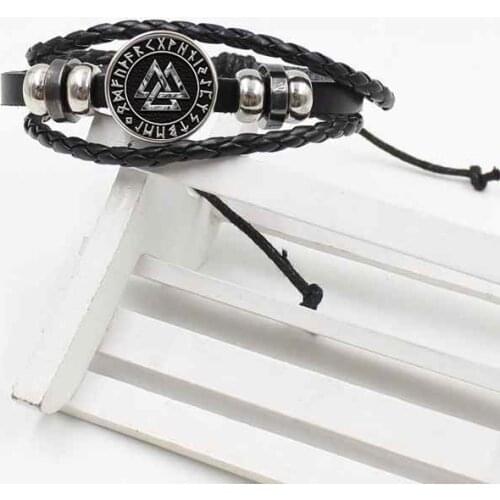 New in Europe and America Scandinavian Viking Viking Cross Amulet Braided Leather Bracelet