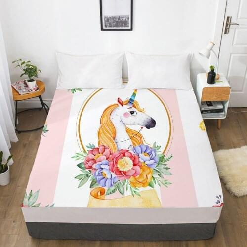 Unicorn Cartoon Fitted Sheets Mattress Cover With Elastic Band 3D Bed Sheet LinensFor Baby Kids Child Girls Boys 180x200 160x200