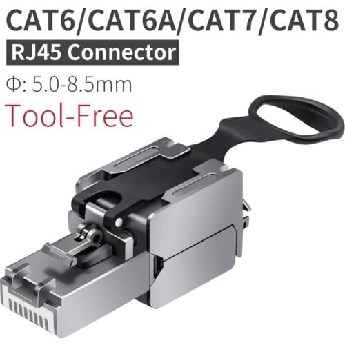 RJ45 Tool-Free Shielded 8P8C Connectors Cat6 / Cat6A/ Cat7/ Cat8 Termination Toolless Modular Plugs for Ethernet Cables