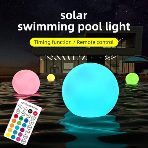 Solar RGB Swimming Pool Light With Timing Function IR Remote Control LED Glowing Floating Lights Globe Inflatable Ball Lamp