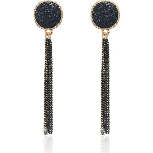 New Elegant Black Tassel Earrings For Women Metal Long Chain Drop Earrings For Party