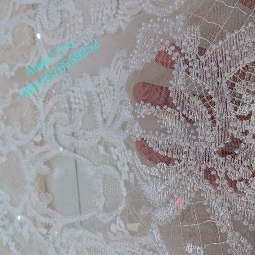 Unique BZL-18014 Nigerian lace fabric with full beads best quality African french net lace fabric for wedding dress