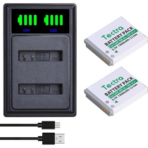 1300mAh NB-6LH NB-6L Camera Li-ion Batteries+USB Dual Charger for Canon PowerShot D10 D20 D30 S90 S95 SX260 SX280 SX540 SX700