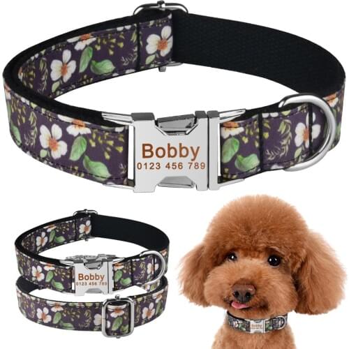 Engraved Name Dogs Collars Adjustable Nylon Print Collar Personalized Pet Tag Cat Custom Dog Collars Puppy Medium Large Dogs ID