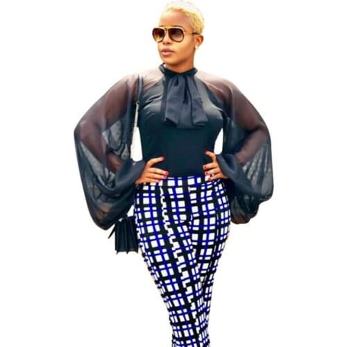 Black Office Lady Business Lantern Sleeve Blouse Shirt Women Bow Tie Streetwear Elegant Perspective Chiffon Tops and Blouses