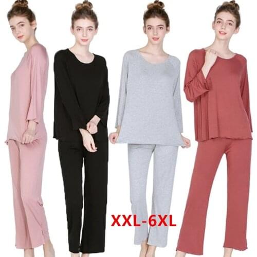2XL-6XL Plus size pyjamas women long sleeve autumn winter sleepwear pajamas set modal cotton home clothes new loose pijama suit