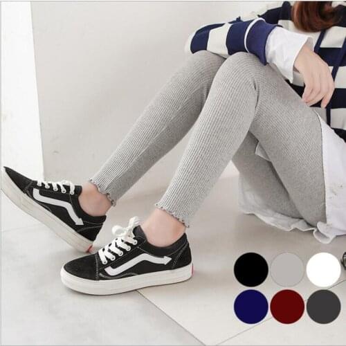 Babbytoro Ladies Leggings Women Vertical Strip Rib Elastic Stretch Cotton Jeggings Solid Color Black Navy Red Floral Bottoms